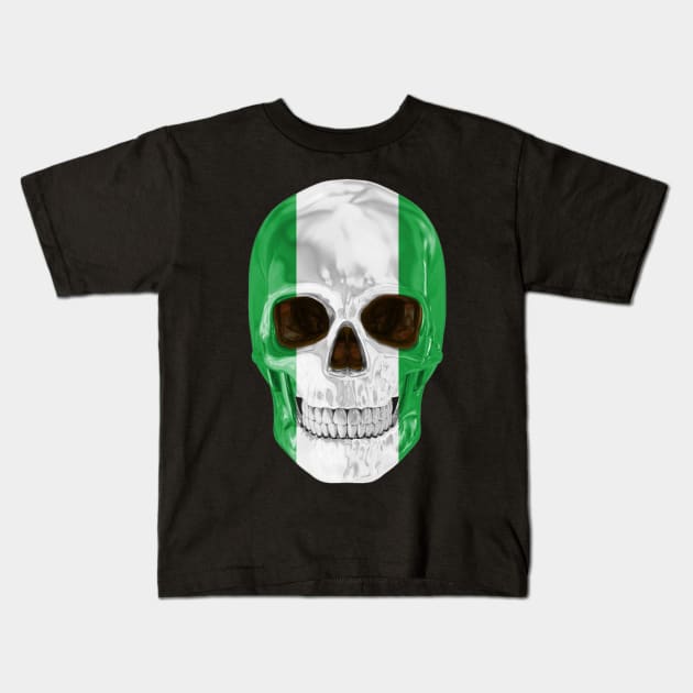 Nigeria Flag Skull - Gift for Nigerian With Roots From Nigeria Kids T-Shirt by Country Flags